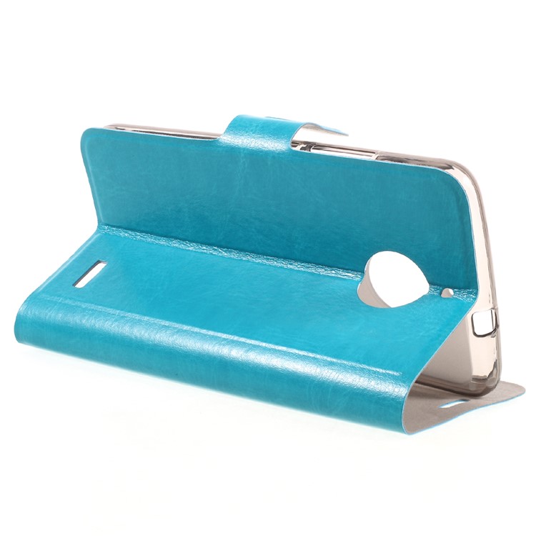 Crazy Horse Card Holder Leather Mobile Case for Motorola Moto E4 Built-in Steel Sheet - Blue-4