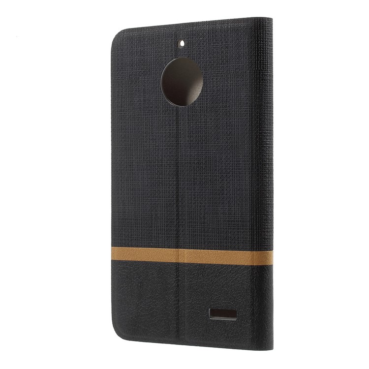 Cross Texture Leather Card Holder Stand Case for Motorola Moto E4 Built-in Steel Sheet - Black-2