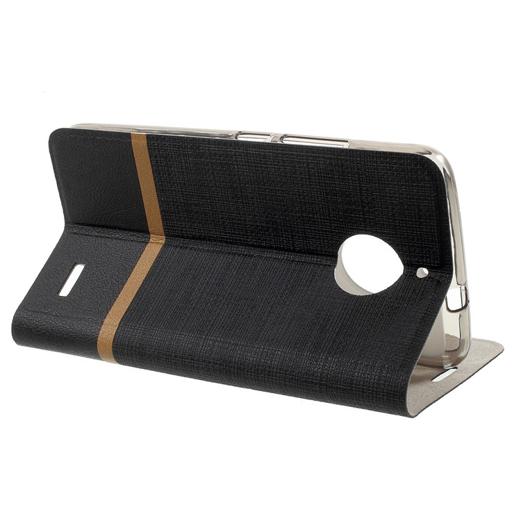 Cross Texture Leather Card Holder Stand Case for Motorola Moto E4 Built-in Steel Sheet - Black-3