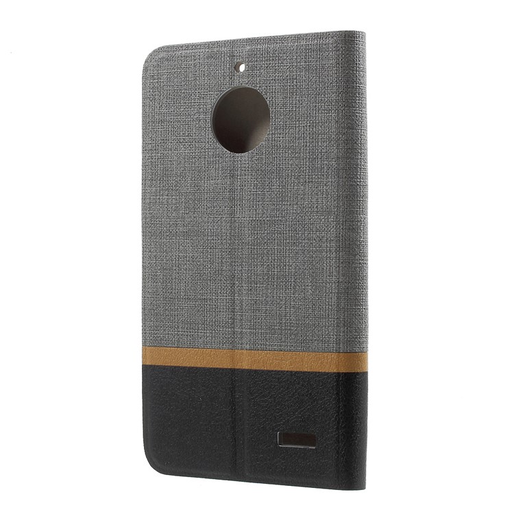Cross Texture Leather Card Holder Stand Cover for Motorola Moto E4 EU Version Built-in Steel Sheet - Grey-2
