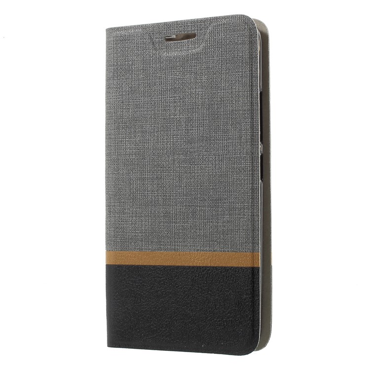 Cross Texture Leather Card Holder Stand Cover for Motorola Moto E4 EU Version Built-in Steel Sheet - Grey-3