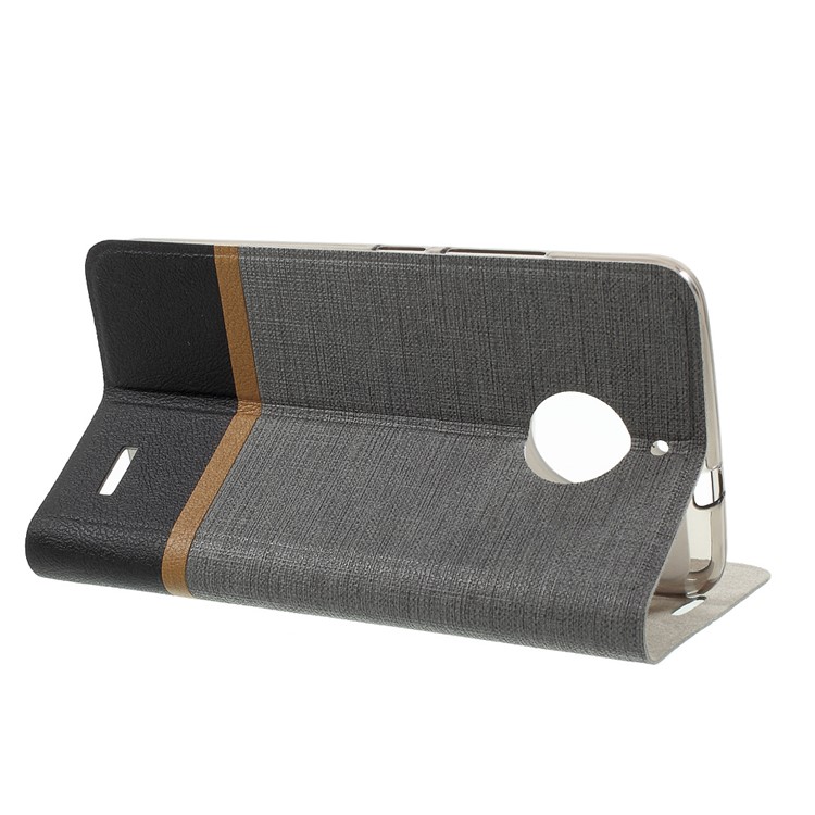 Cross Texture Leather Card Holder Stand Cover for Motorola Moto E4 EU Version Built-in Steel Sheet - Grey-4