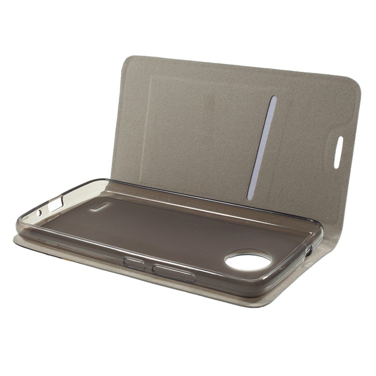 Cross Texture Leather Card Holder Stand Cover for Motorola Moto E4 EU Version Built-in Steel Sheet - Grey-5