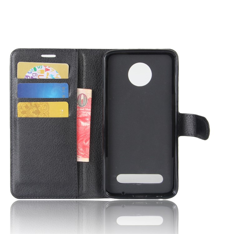 Litchi Skin Wallet Leather Stand Case for Motorola Moto Z2 Play - Black-3