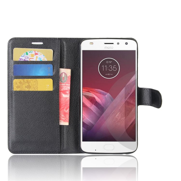Litchi Skin Wallet Leather Stand Case for Motorola Moto Z2 Play - Black-4