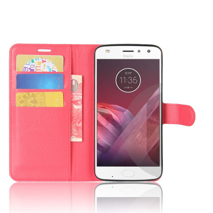 Litchi Skin Magnetic Leather Stand Case for Motorola Moto Z2 Play - Red-4