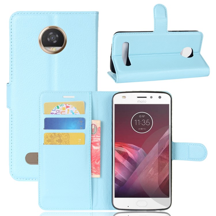 Litchi Skin Wallet Leather Cell Phone Case for Motorola Moto Z2 Play - Baby Blue-1