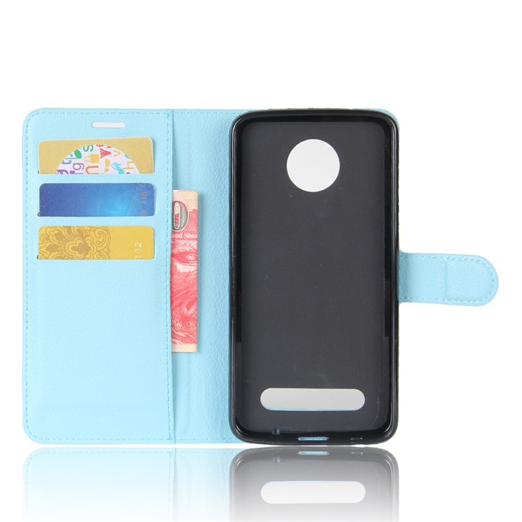 Litchi Skin Wallet Leather Cell Phone Case for Motorola Moto Z2 Play - Baby Blue-3