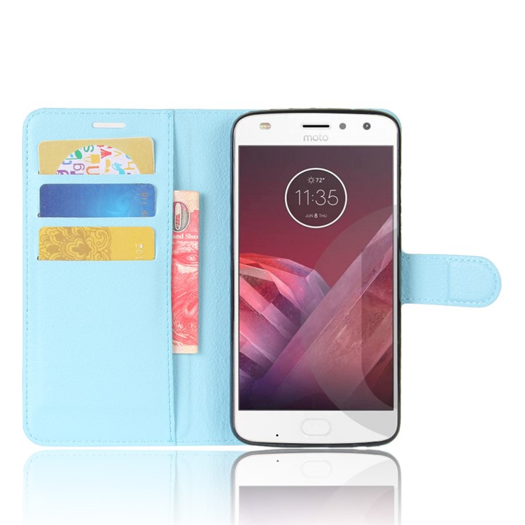 Litchi Skin Wallet Leather Cell Phone Case for Motorola Moto Z2 Play - Baby Blue-4