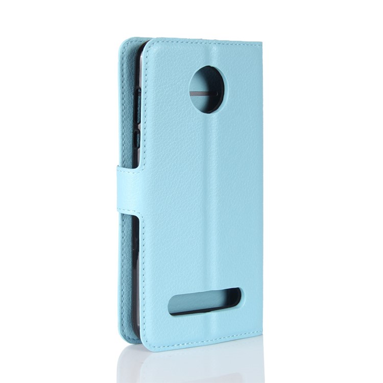 Litchi Skin Wallet Leather Cell Phone Case for Motorola Moto Z2 Play - Baby Blue-6