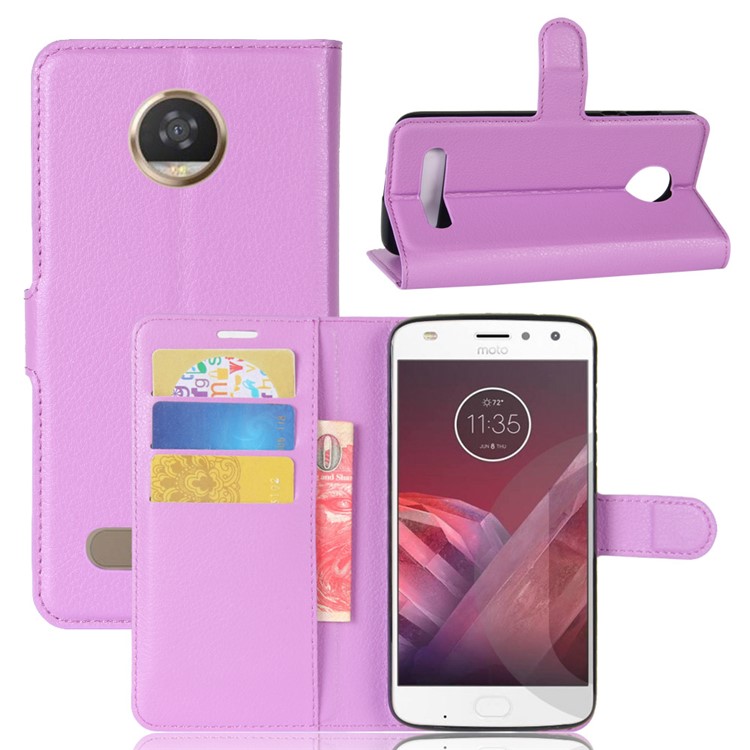 Litchi Skin Wallet Leather Cover Case for Motorola Moto Z2 Play - Purple-1