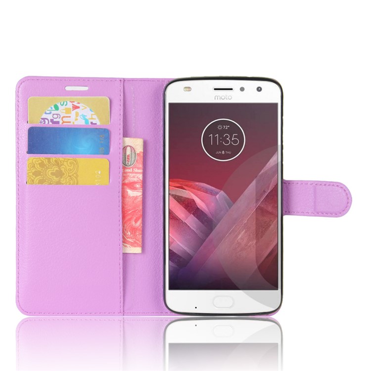 Litchi Skin Wallet Leather Cover Case for Motorola Moto Z2 Play - Purple-4