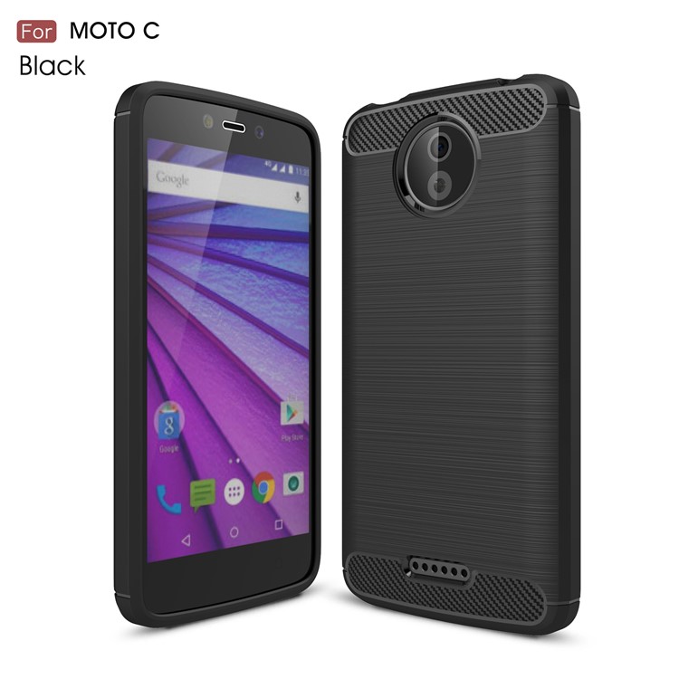 Carbon Fibre Brushed TPU Case for Motorola Moto C - Black-1