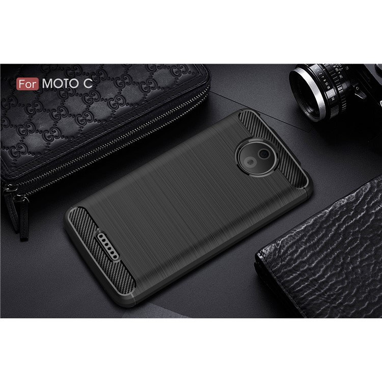 Carbon Fibre Brushed TPU Case for Motorola Moto C - Black-10