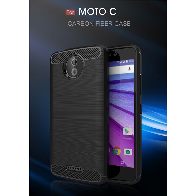 Carbon Fibre Brushed TPU Case for Motorola Moto C - Black-2