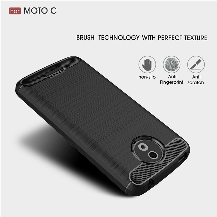 Carbon Fibre Brushed TPU Case for Motorola Moto C - Black-3