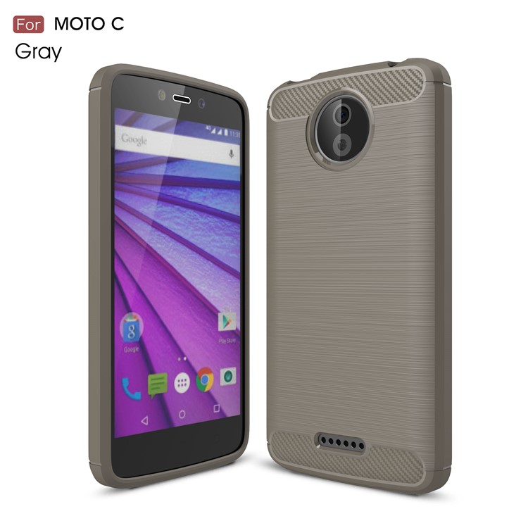 Carbon Fiber Texture Brushed Soft TPU Shell for Motorola Moto C - Grey-1