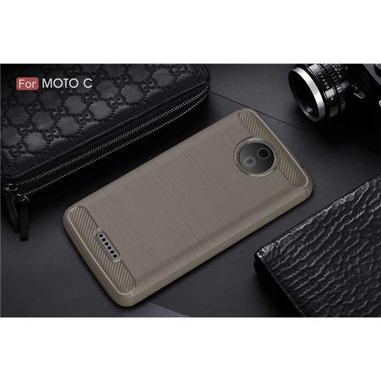 Carbon Fiber Texture Brushed Soft TPU Shell for Motorola Moto C - Grey-2
