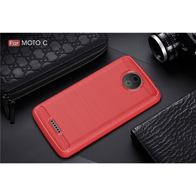 Carbon Fiber Texture Brushed Soft TPU Phone Casing for Motorola Moto C - Red-2