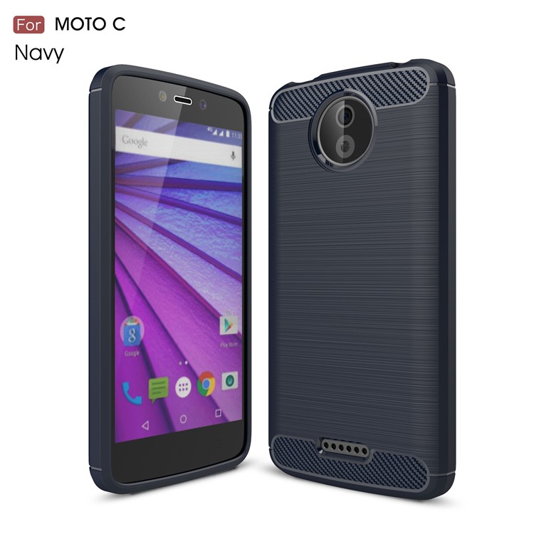 Carbon Fiber Texture Brushed TPU Cell Protective Shell for Motorola Moto C - Dark Blue-1