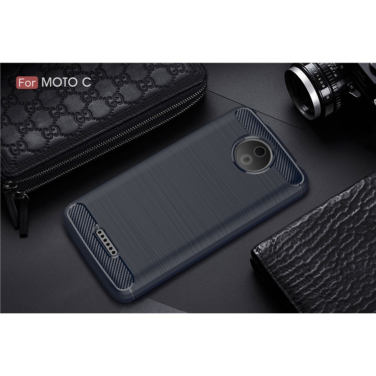 Carbon Fiber Texture Brushed TPU Cell Protective Shell for Motorola Moto C - Dark Blue-2