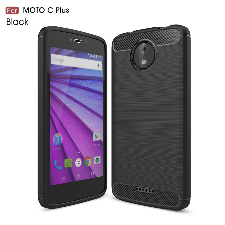 Carbon Fiber Texture Brushed Soft TPU Mobile Phone Casing for Motorola Moto C Plus - Black-1