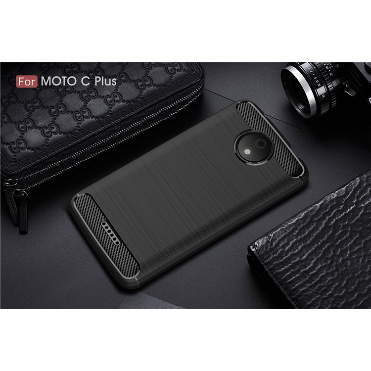 Carbon Fiber Texture Brushed Soft TPU Mobile Phone Casing for Motorola Moto C Plus - Black-10