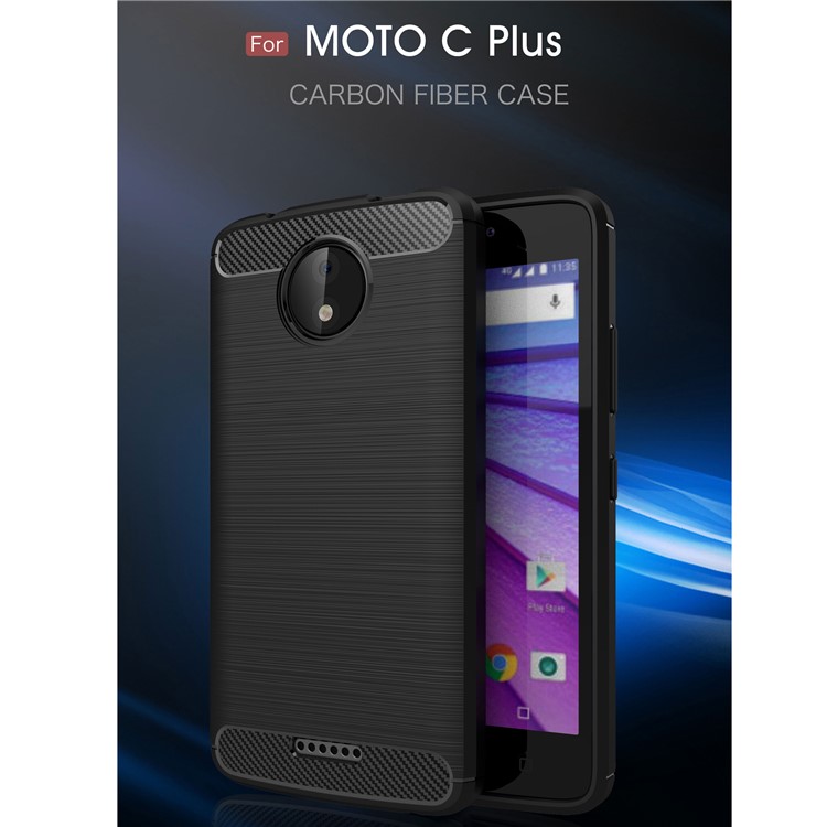 Carbon Fiber Texture Brushed Soft TPU Mobile Phone Casing for Motorola Moto C Plus - Black-2
