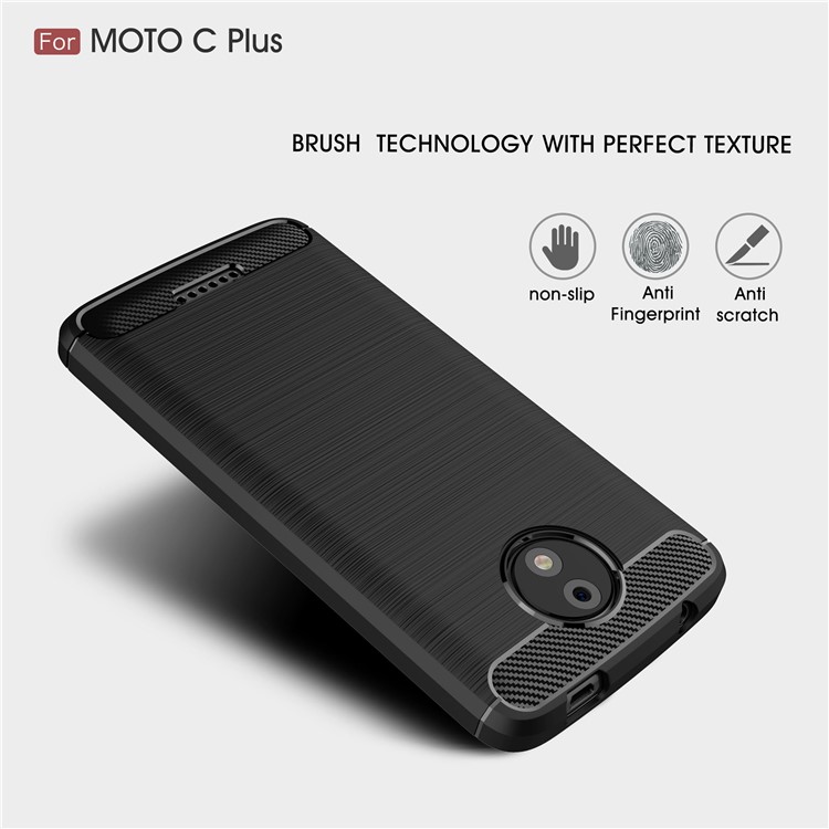 Carbon Fiber Texture Brushed Soft TPU Mobile Phone Casing for Motorola Moto C Plus - Black-3