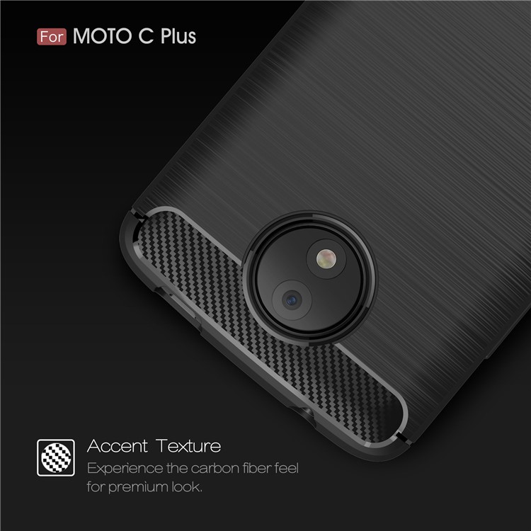 Carbon Fiber Texture Brushed Soft TPU Mobile Phone Casing for Motorola Moto C Plus - Black-4