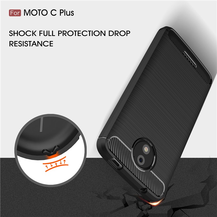 Carbon Fiber Texture Brushed Soft TPU Mobile Phone Casing for Motorola Moto C Plus - Black-6