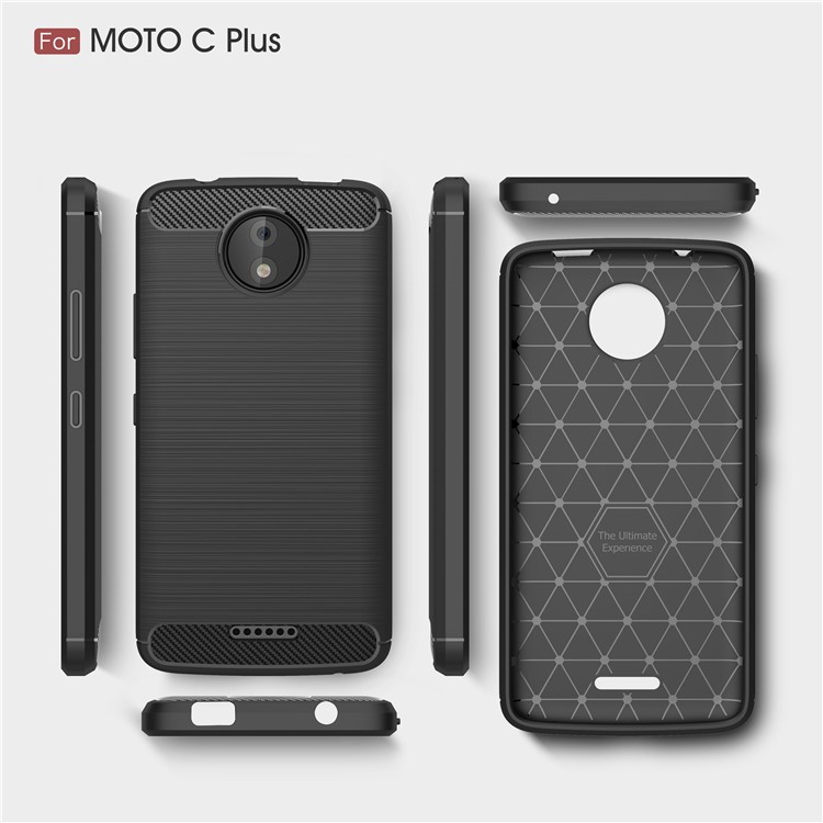 Carbon Fiber Texture Brushed Soft TPU Mobile Phone Casing for Motorola Moto C Plus - Black-9