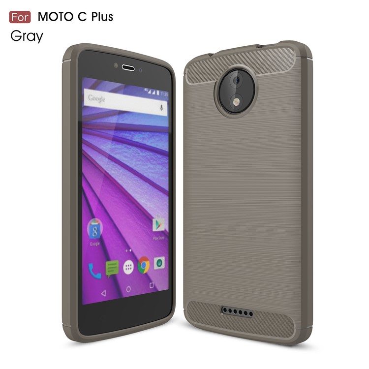 Carbon Fiber Texture Brushed Soft TPU Cell Phone Case Accessory for Motorola Moto C Plus - Grey-1