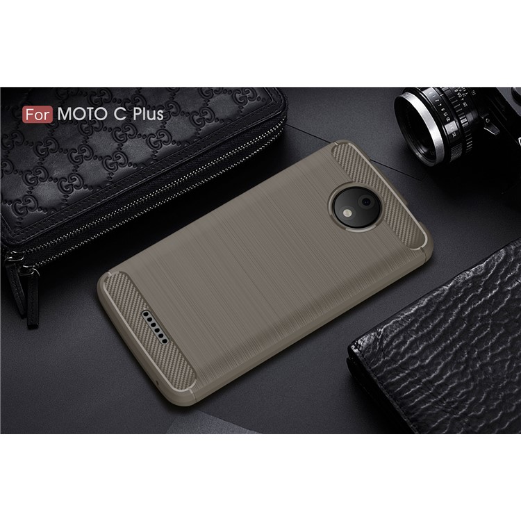 Carbon Fiber Texture Brushed Soft TPU Cell Phone Case Accessory for Motorola Moto C Plus - Grey-2