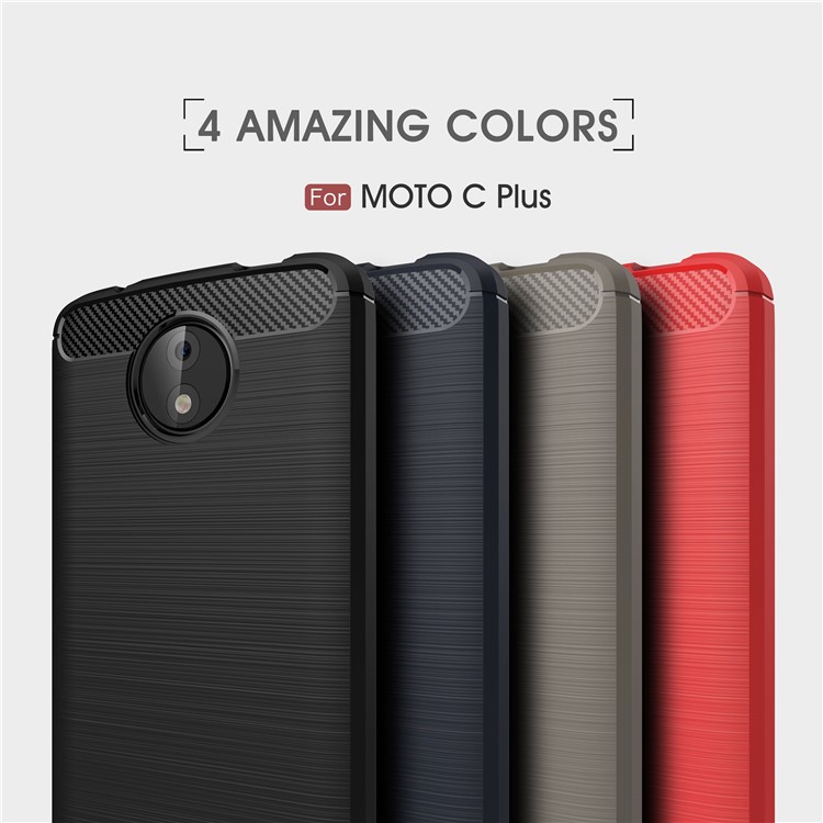 Carbon Fiber Texture Brushed Soft TPU Cell Phone Case Accessory for Motorola Moto C Plus - Grey-3