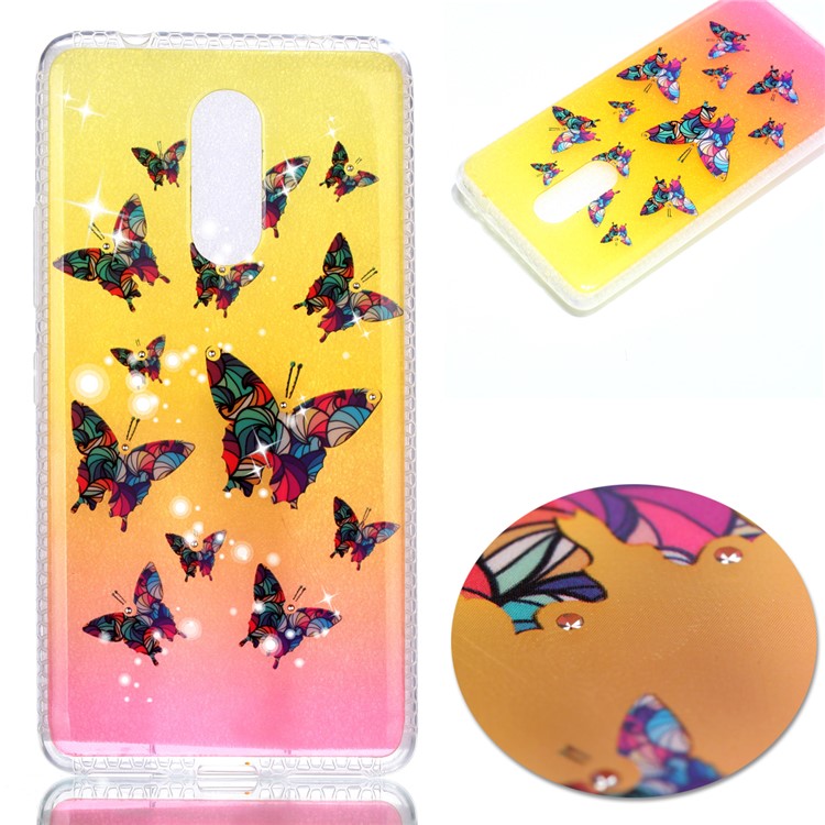Patterned Inner Rhinestone TPU Case for Lenovo K6 Note - Colorful Butterflies-1