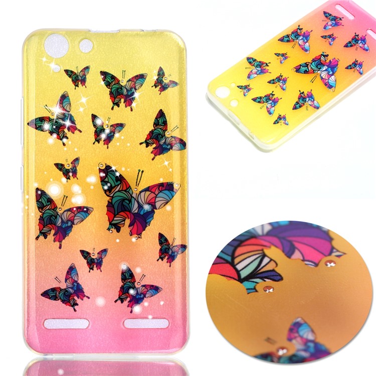Pattern Printing Inner Rhinestone TPU Case for Lenovo Vibe K5 / Vibe K5 Plus - Colorful Butterflies-1