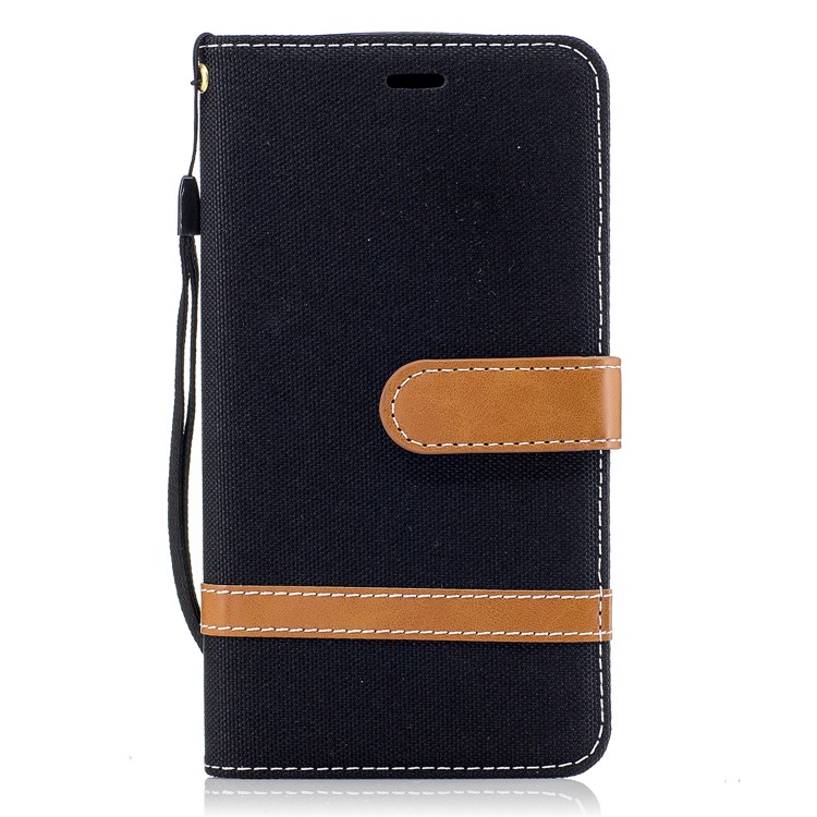 Two-tone Jean Cloth PU Leather Stand Phone Case Cover for Motorola Moto G5 - Black-2