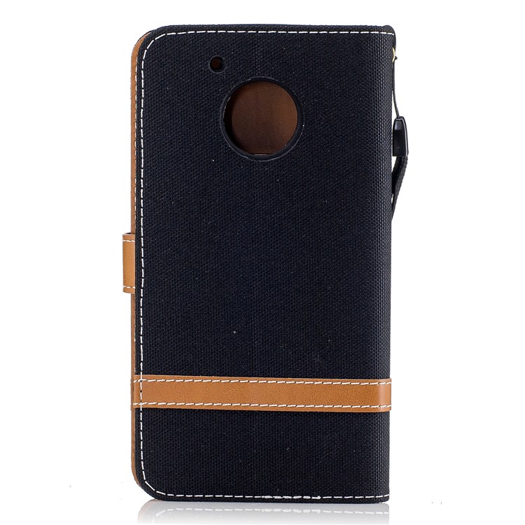 Two-tone Jean Cloth PU Leather Stand Phone Case Cover for Motorola Moto G5 - Black-3