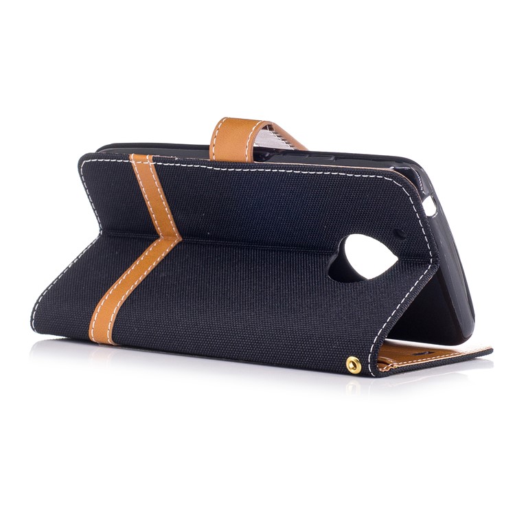 Two-tone Jean Cloth PU Leather Stand Phone Case Cover for Motorola Moto G5 - Black-4