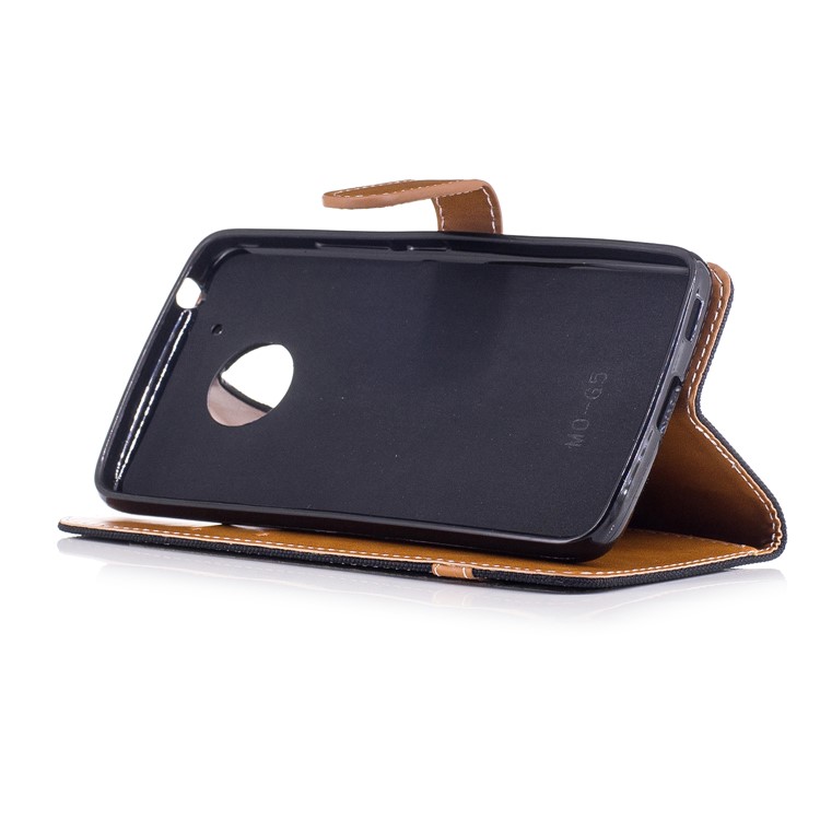 Two-tone Jean Cloth PU Leather Stand Phone Case Cover for Motorola Moto G5 - Black-5