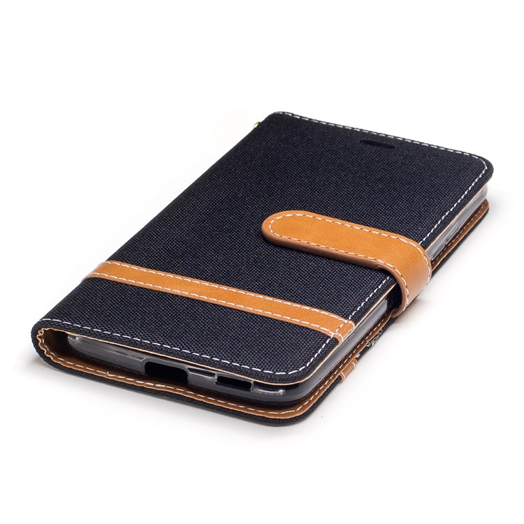 Two-tone Jean Cloth PU Leather Stand Phone Case Cover for Motorola Moto G5 - Black-6