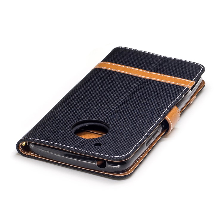 Two-tone Jean Cloth PU Leather Stand Phone Case Cover for Motorola Moto G5 - Black-7