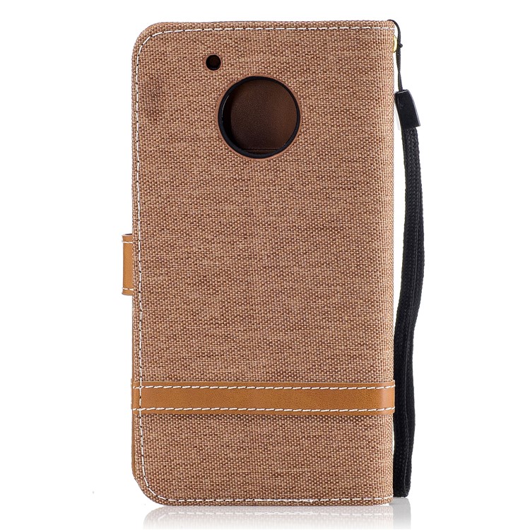 Two-tone Jean Cloth PU Leather Wallet Flip Stand Case Cover for Motorola Moto G5 - Khaki-3