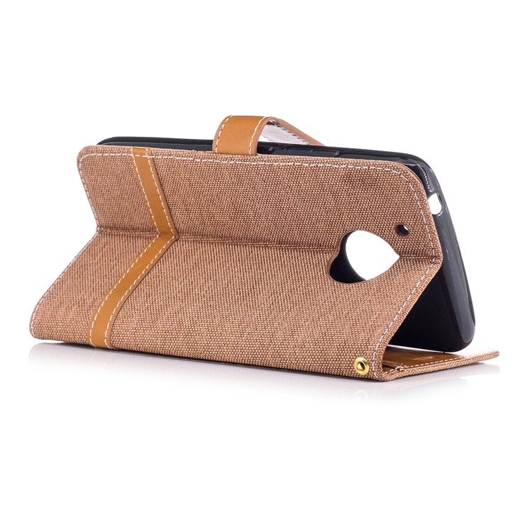 Two-tone Jean Cloth PU Leather Wallet Flip Stand Case Cover for Motorola Moto G5 - Khaki-4