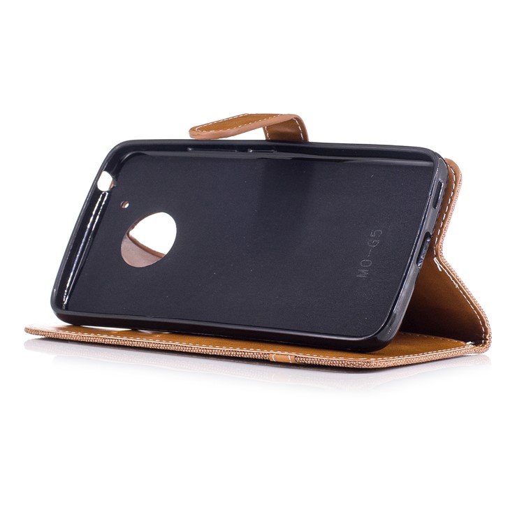 Two-tone Jean Cloth PU Leather Wallet Flip Stand Case Cover for Motorola Moto G5 - Khaki-5