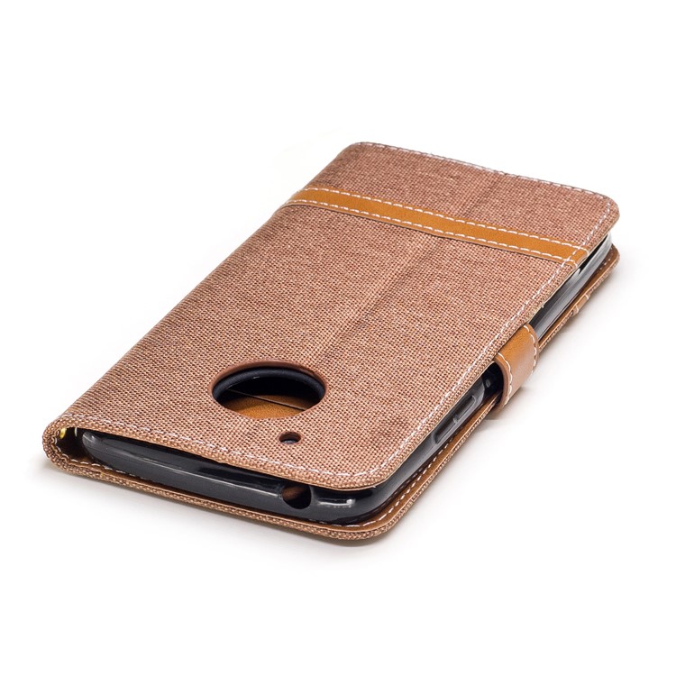 Two-tone Jean Cloth PU Leather Wallet Flip Stand Case Cover for Motorola Moto G5 - Khaki-7