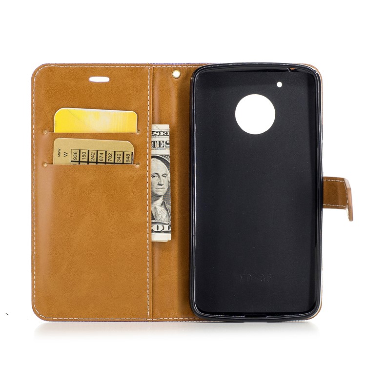 Two-tone Jean Cloth PU Leather Wallet Flip Stand Case Cover for Motorola Moto G5 - Khaki-8