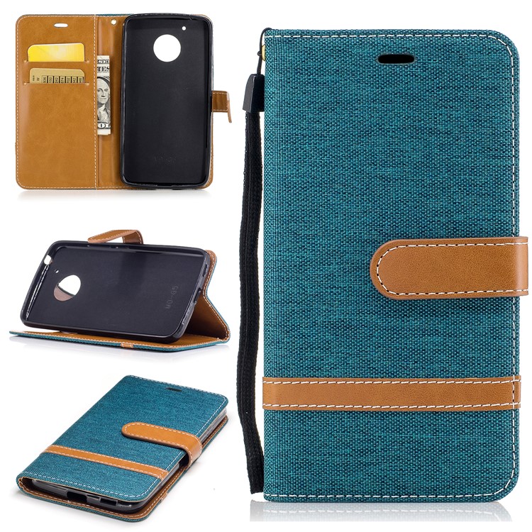 Contrast Color Jean Cloth Leather Protection Cell Phone Cover for Motorola Moto G5 - Cyan-1