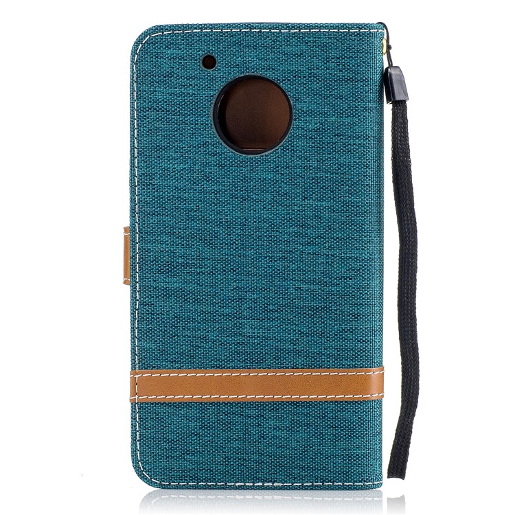 Contrast Color Jean Cloth Leather Protection Cell Phone Cover for Motorola Moto G5 - Cyan-3